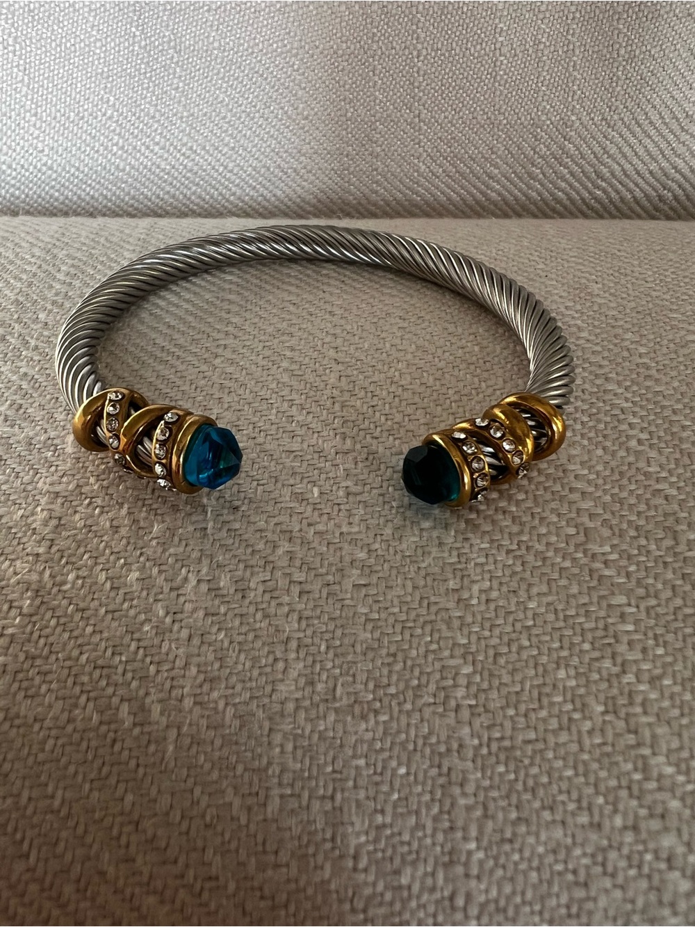 Gold & Silver Rope Cuff Bracelet with Teal Crystal Accents - Picture 3 of 4